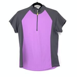 Bette & Court 1/4 Zip Top Womens Size Medium Purple Gray Short Sleeve